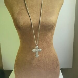 Brighton Mumtaz Cross Convertible Long Necklace Silver Crystal One Size Gothic